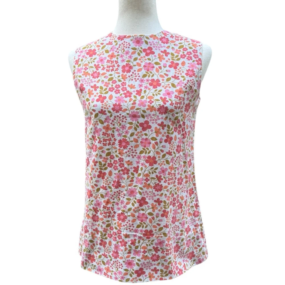 Vintage 60s Floral Tunic Top Mod Sleeveless Pink Cottagecore Boho M 8 10 Flowers - Picture 8 of 11